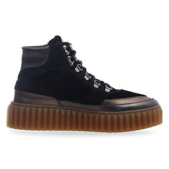 Voile Blanche Shoes - Eva Shearling Embossed Velvet Leather Hiking Boots